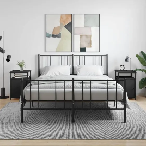 Sengeborde 2 stk. 40x42x60 cm sort – træ & jern