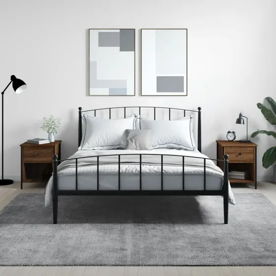 Sengeborde 2 stk. 40x42x50 cm – Brun egetræ & jernstel