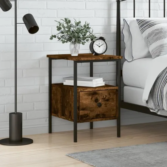 Sengebord 34x36x50 cm i konstrueret træ, røget egetræsfarve