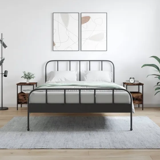 Sengeborde 2 stk. 34x36x50 cm – røget egetræ & jernstel