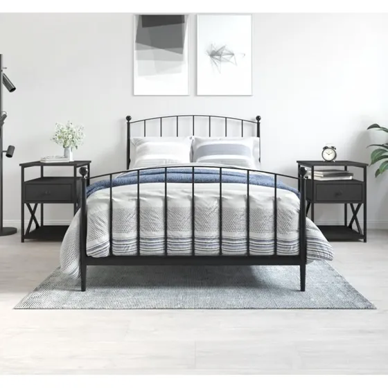 Sengeborde 2 stk. 40x42x55 cm - Sort konstrueret træ