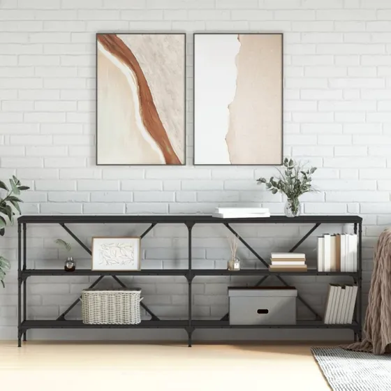 Konsolbord 200x30x75 cm - sort træ og jern