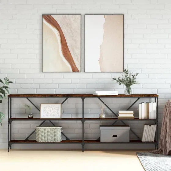 Konsolbord 200x30x75 cm - røget sonoma-eg & jern