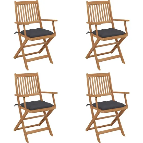 Foldbare havestole i massivt akacietræ 4 stk. med hynder