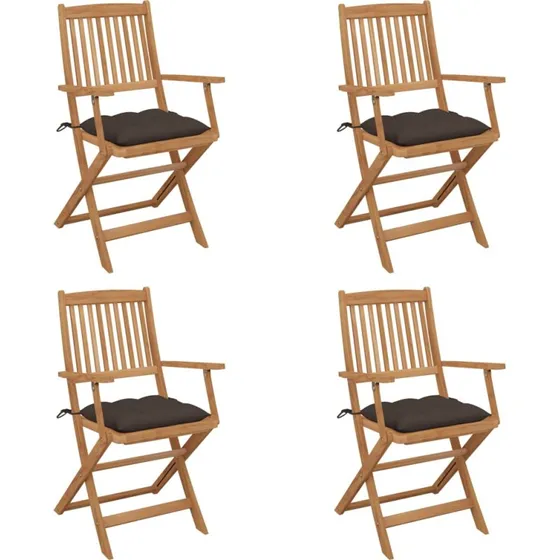 Foldbare havestole i akacietræ 4 stk. med hynder