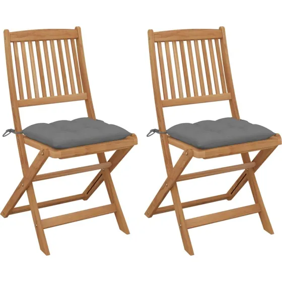 Foldbare havestole 2 stk. i massivt akacietræ med hynder