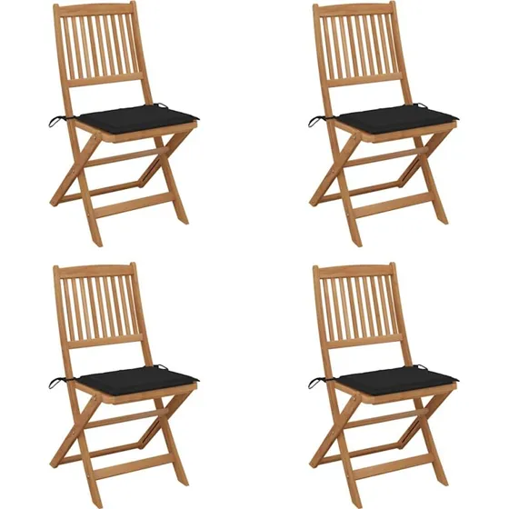 Foldbare havestole i massivt akacietræ 4 stk. med hynder