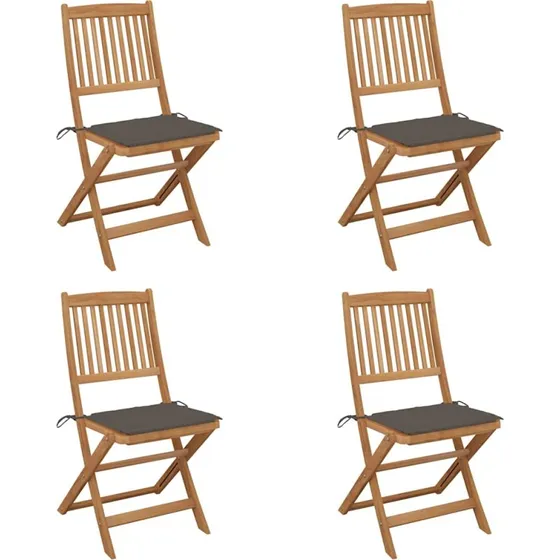 Foldbare havestole i akacietræ 4 stk. m. hynder