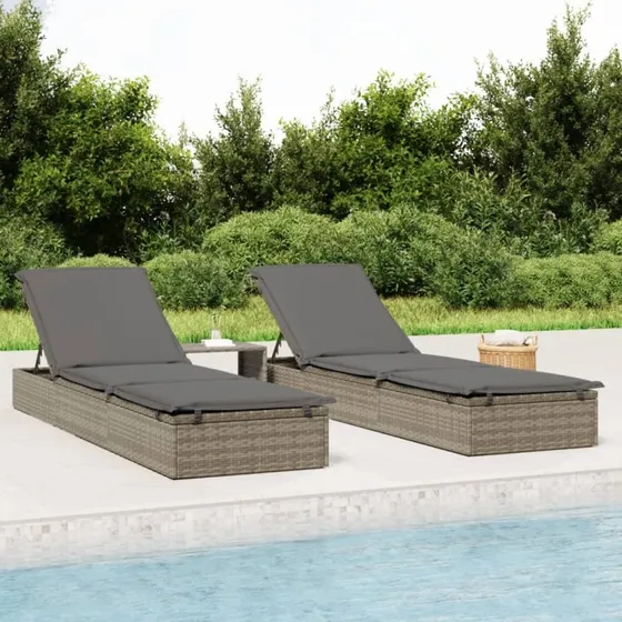Liggestol i polyrattan med hynde 201x55x62 cm – grå
