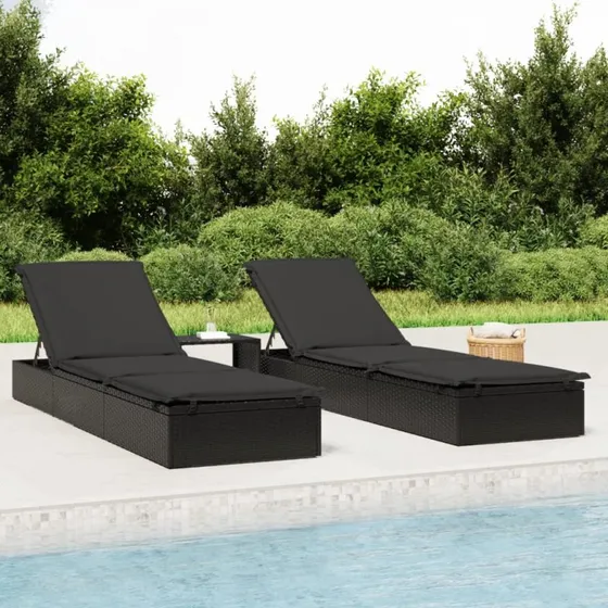 Liggestol i polyrattan med bord – sort