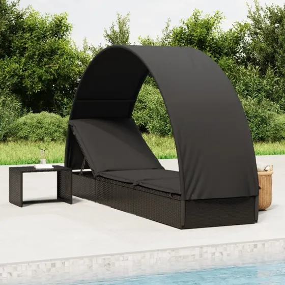 Liggestol med rundt tag 211x57x140 cm polyrattan, sort