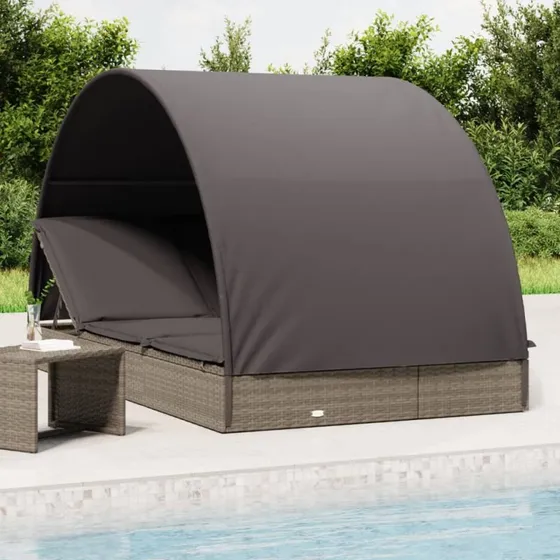2-personers soleng med rundt tag 211x112x140 cm – polyrattan grå