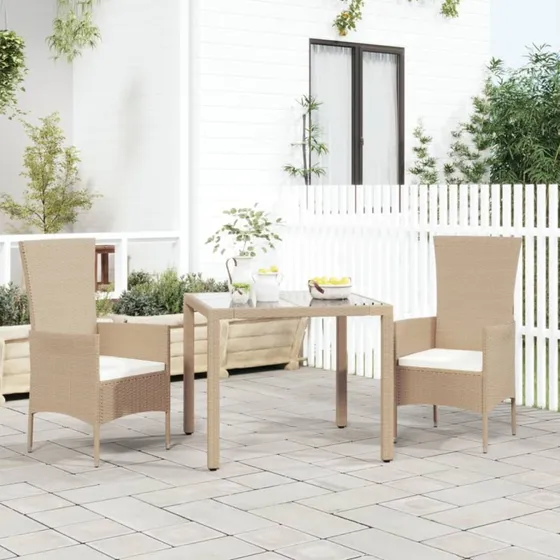 Havestole 2 stk. i polyrattan med hynder – beige