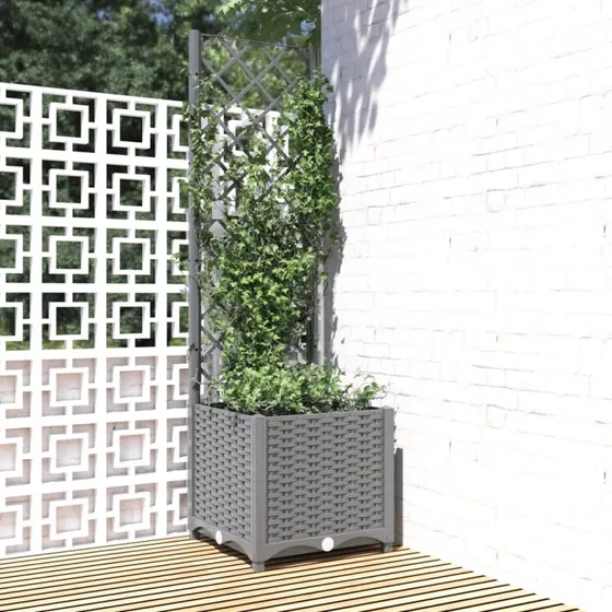 Plantekasse med espalier 40x40x136 cm – lysegrå PP