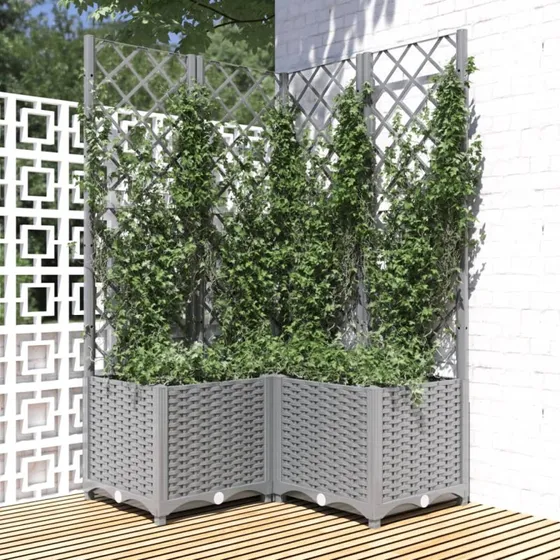 Plantekasse med espalier 80x80x136 cm, lysegrå (PP)