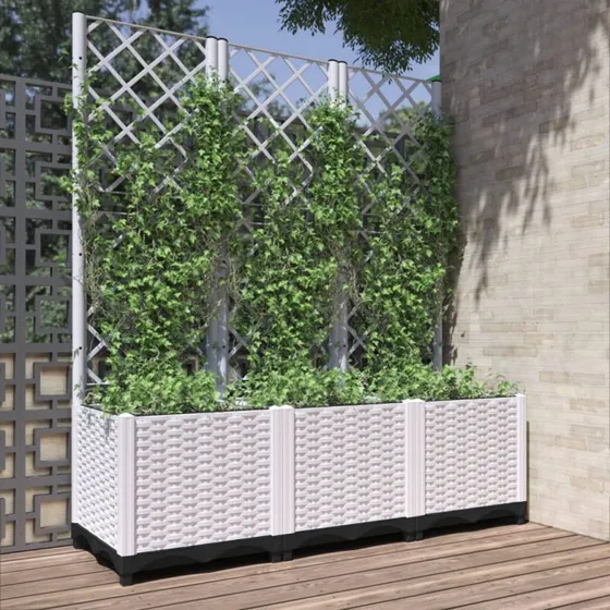 Plantekasse med espalier 120x40x136 cm – hvid PP