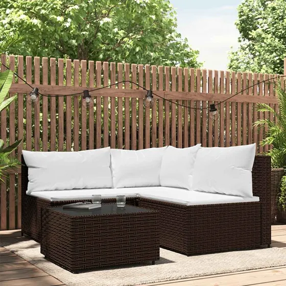 Loungesæt til haven 4 dele i brun polyrattan