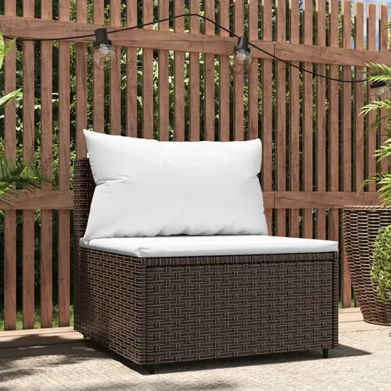 Midtermodul til havesofa i brun polyrattan med hynde