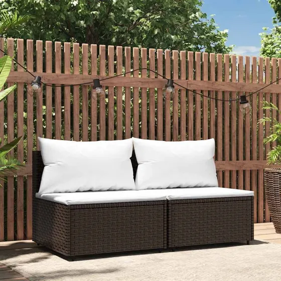 Midtermoduler til havesofa 2 stk. polyrattan brun