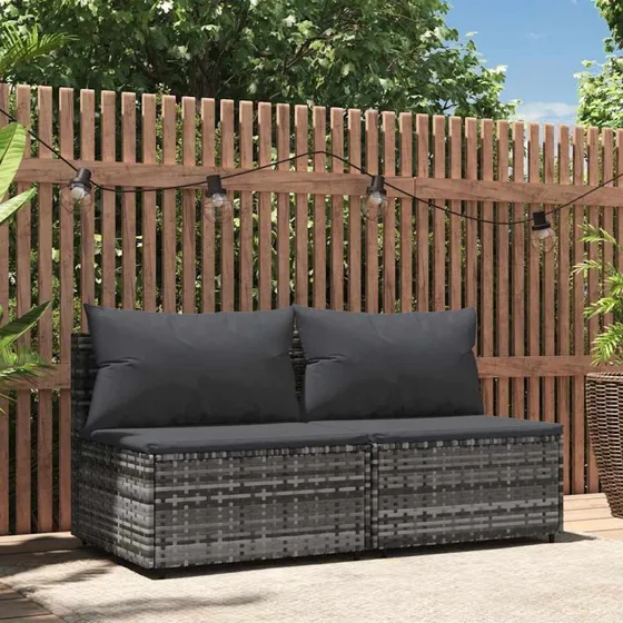 Midtermoduler til havesofa 2 stk. i grå polyrattan med hynder
