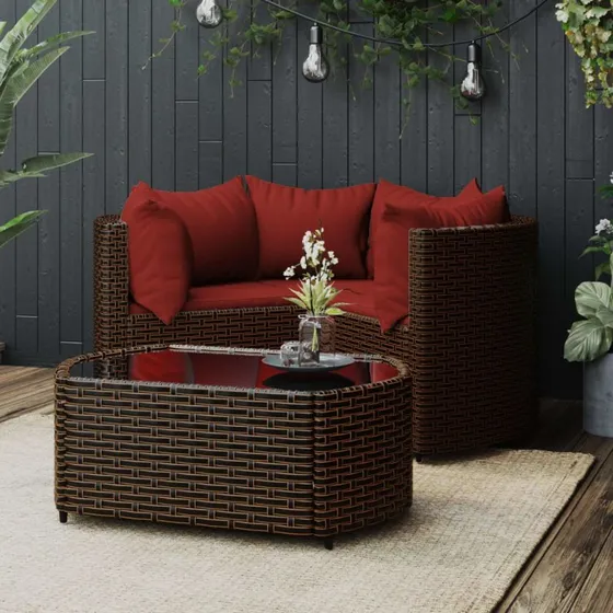 Loungesæt til haven 4 dele i brun polyrattan