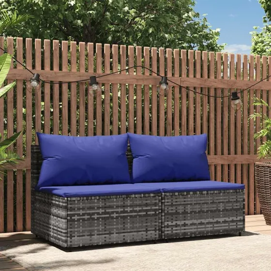 Midtermoduler til havesofa 2 stk. med hynder – grå polyrattan