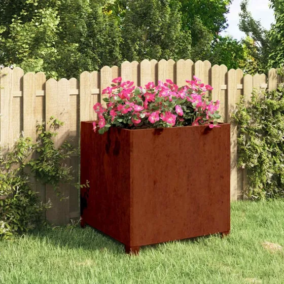 Plantekasse med ben i cortenstål 50x50x50 cm, rustfarvet