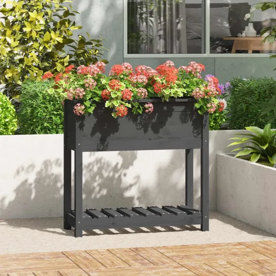 Plantekasse i massivt fyrretræ med hylde 82,5x34,5x81 cm