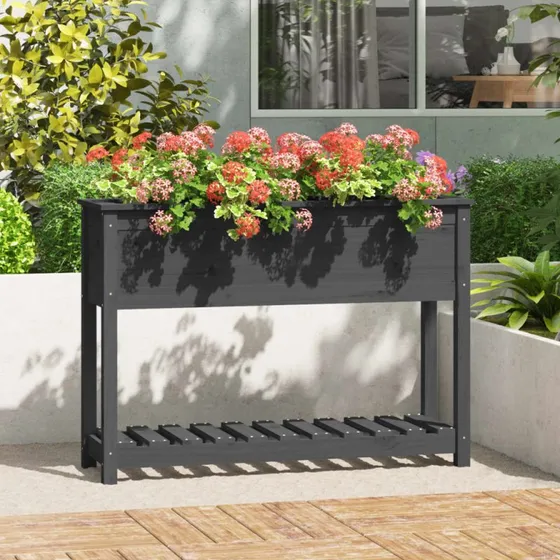 Plantekasse med hylde 111,5x34,5x81 cm i massivt fyrretræ