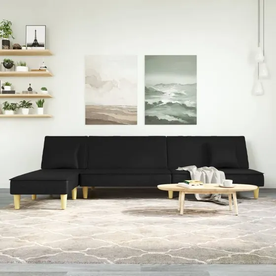 L-formet sovesofa 255x140x70 cm - sort stof