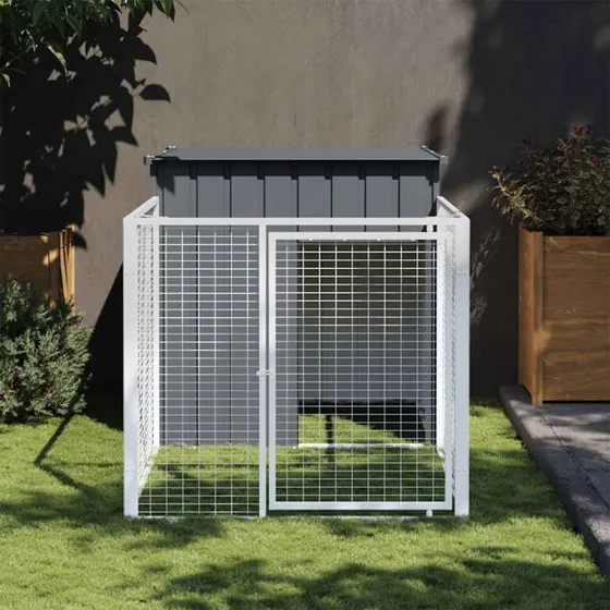 Hundehus med løbegård 110x201x110 cm - galvaniseret stål