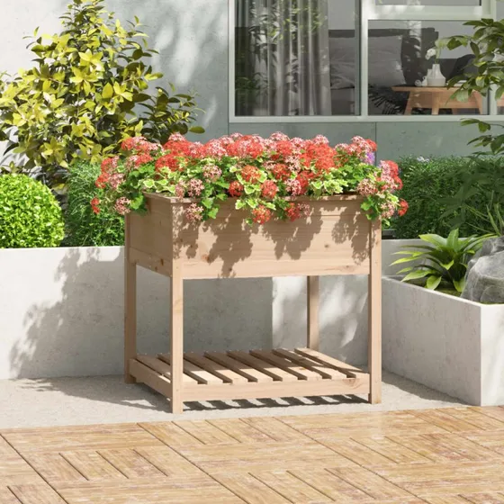 Plantekasse med hylde i massivt fyrretræ 82,5x82,5x81 cm
