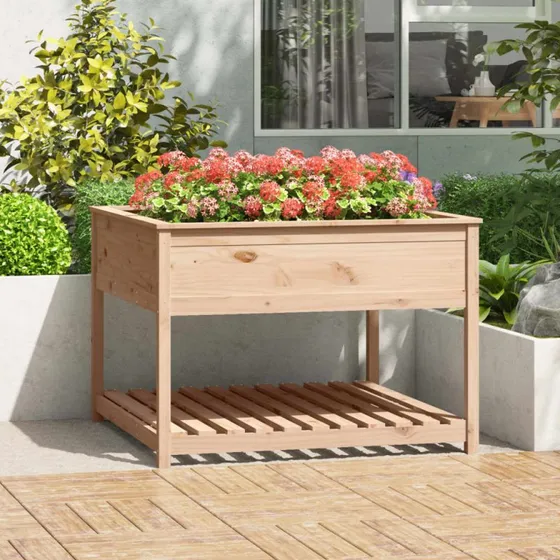 Plantekasse med hylde i massivt fyrretræ 111,5×111,5×81 cm