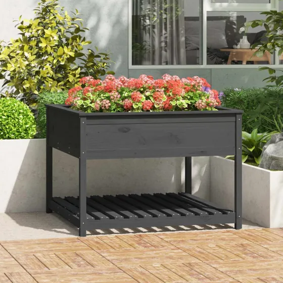 Plantekasse i massivt fyrretræ med hylde 111,5x111,5x81 cm
