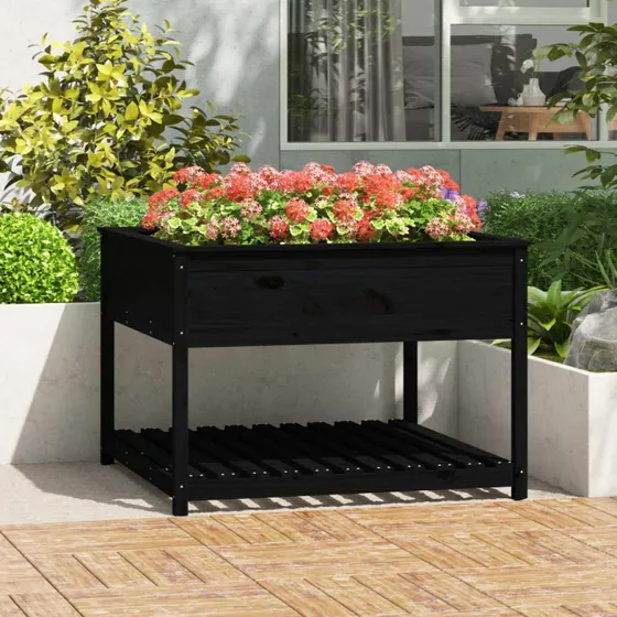 Plantekasse i massivt fyrretræ med hylde 111,5x111,5x81 cm