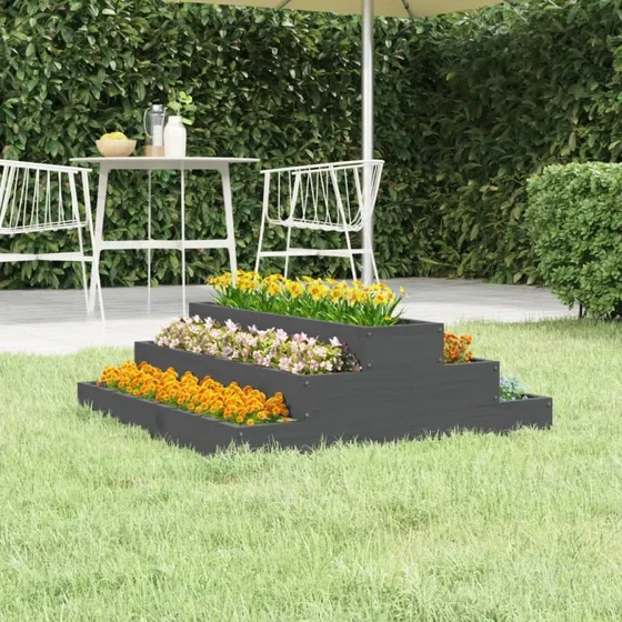 Plantekasse i massivt fyrretræ 80x80x27 cm – grå