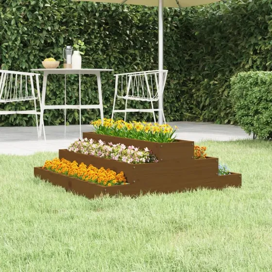 Plantekasse i massivt fyrretræ 80x80x27 cm – gyldenbrun