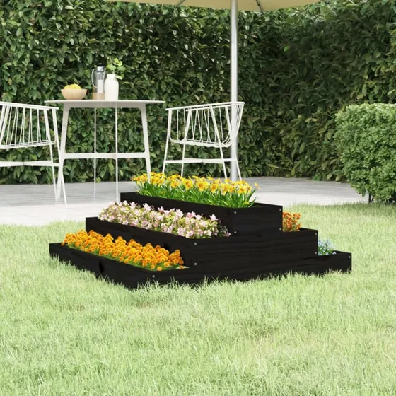 Plantekasse i massivt fyrretræ 80x80x27 cm – sort