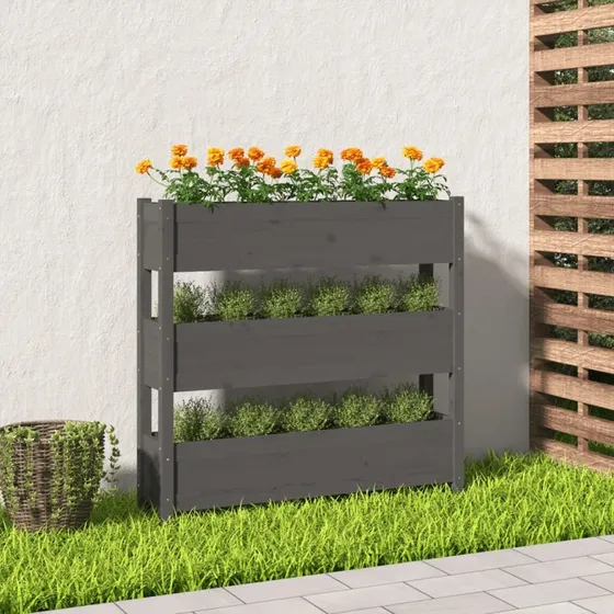 Plantekasse i massivt fyrretræ 112x25x104,5 cm - grå