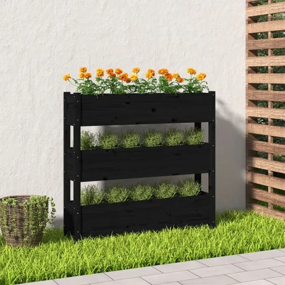 Plantekasse i massivt fyrretræ 112x25x104,5 cm – sort