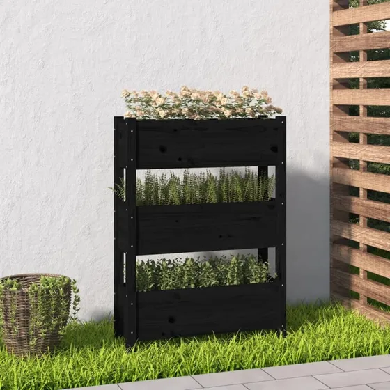 Plantekasse i massivt fyrretræ 77x25x104,5 cm – sort