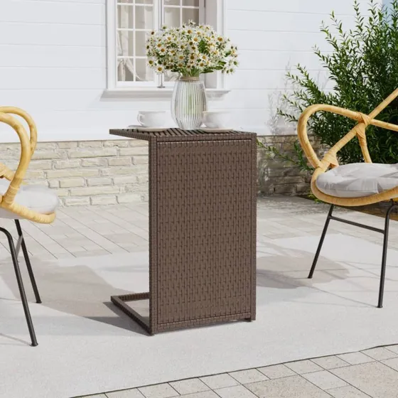 C-formet sidebord i polyrattan 40x35x60 cm - brun