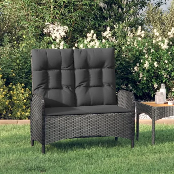 Havebænk 107 cm polyrattan m. lænefunktion & hynder