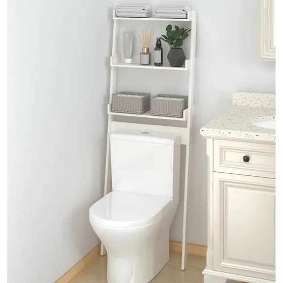 Toiletstativ i massivt fyrretr 63,5x32x179 cm  hvid