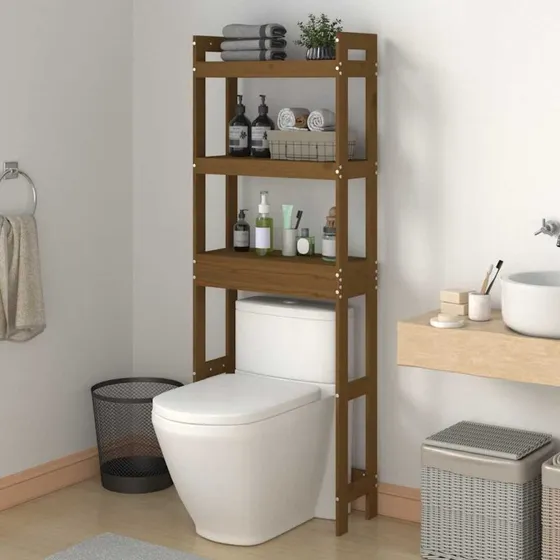 Toiletstativ i massivt fyrretr 63x26x171 cm - gyldenbrun