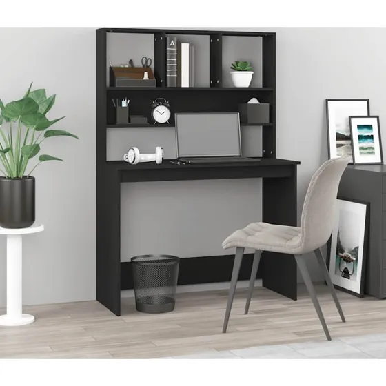 Skrivebord med hylder 102x45x148 cm sort konstrueret tr