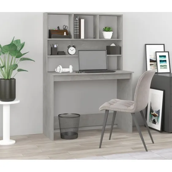 Skrivebord med hylder 102x45x148 cm - konstrueret tr, betongr