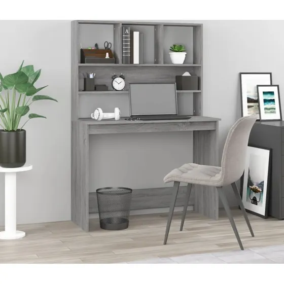 Skrivebord med hylder 102x45x148 cm - Gr Sonoma