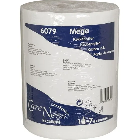 Care-Ness Excellent køkkenrulle 2-lags 22 cm x 100 m - 6 stk