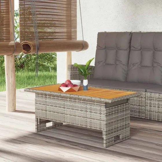 Havebord 100x50 cm lftbar i akacietr & gr polyrattan